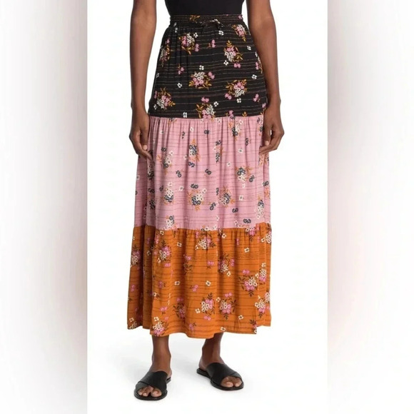 DR2 by Daniel Rainn Floral Tiered Maxi Skirt Multicolor Size L - Picture 1 of 5